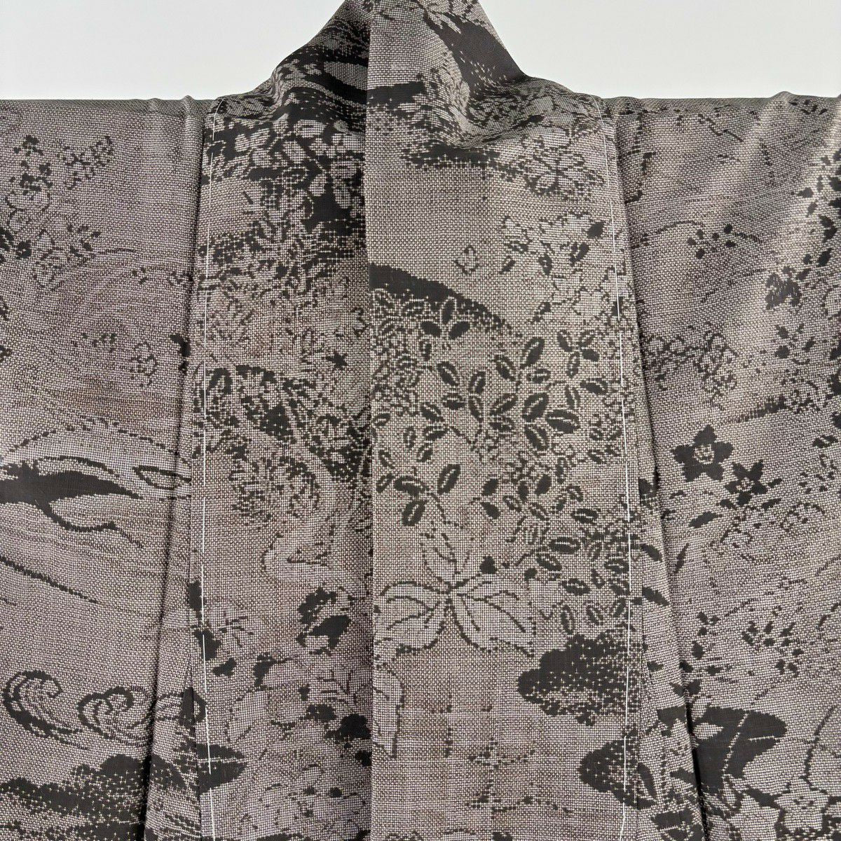 【美品】 大島紬織 身長155cm 袖長62.5cm S 雙層 恵積五郎 琳派 純泥染 證書附 仙鶴 波 焦茶 純蠶絲 逸品級