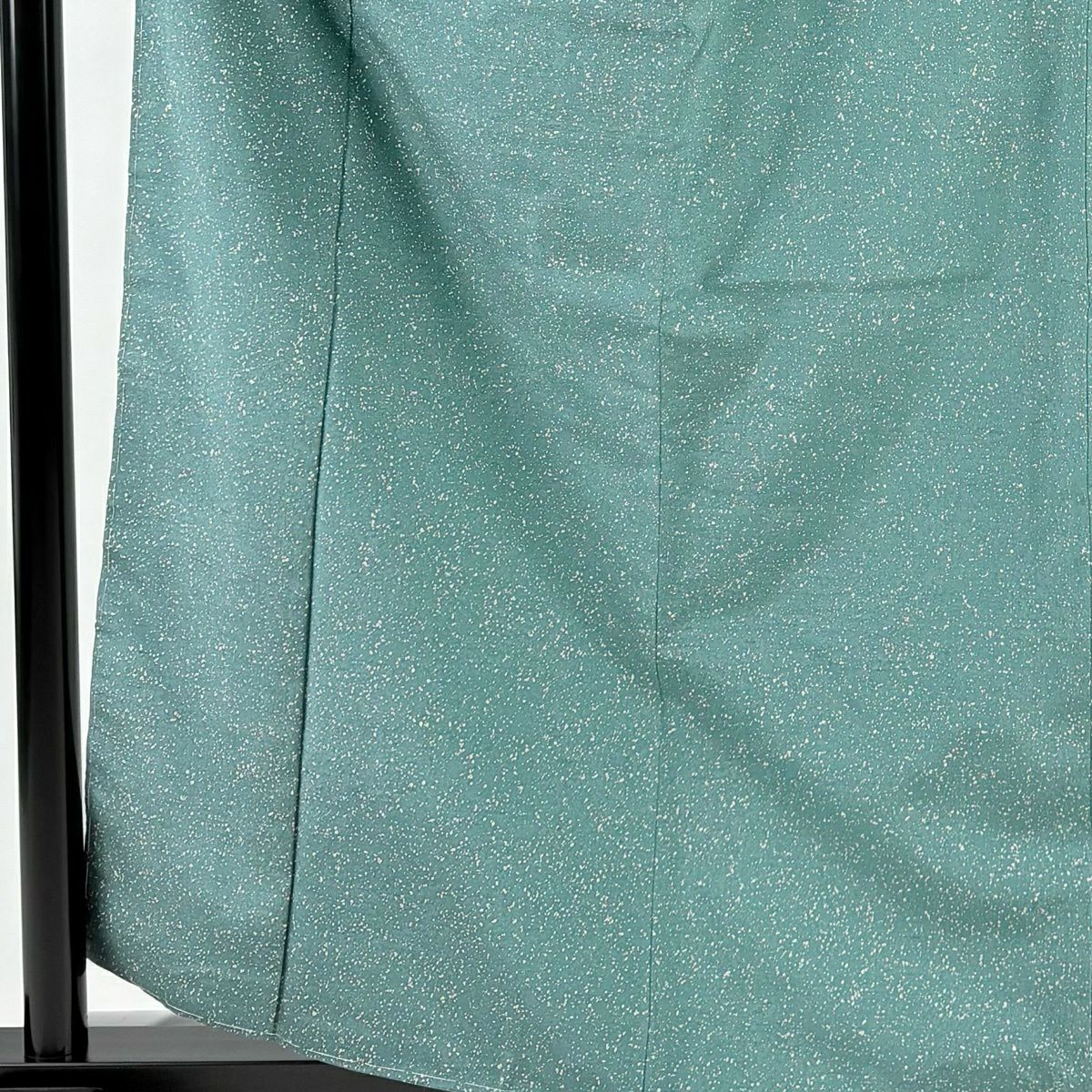 【美品】 小紋 身長159.5cm 袖長64cm M 雙層 牛首紬織織地 落款あり 證書あり 幾何學圖案 綠 純蠶絲 逸品級