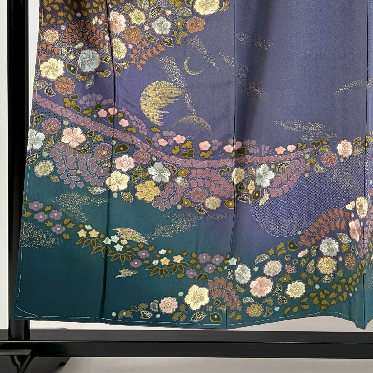 訪問服 身長155cm 袖長64.5cm M 雙層 吉乃一廉 落款あり 辻花染 月 絞染 刺繡 紫 純蠶絲 逸品級
