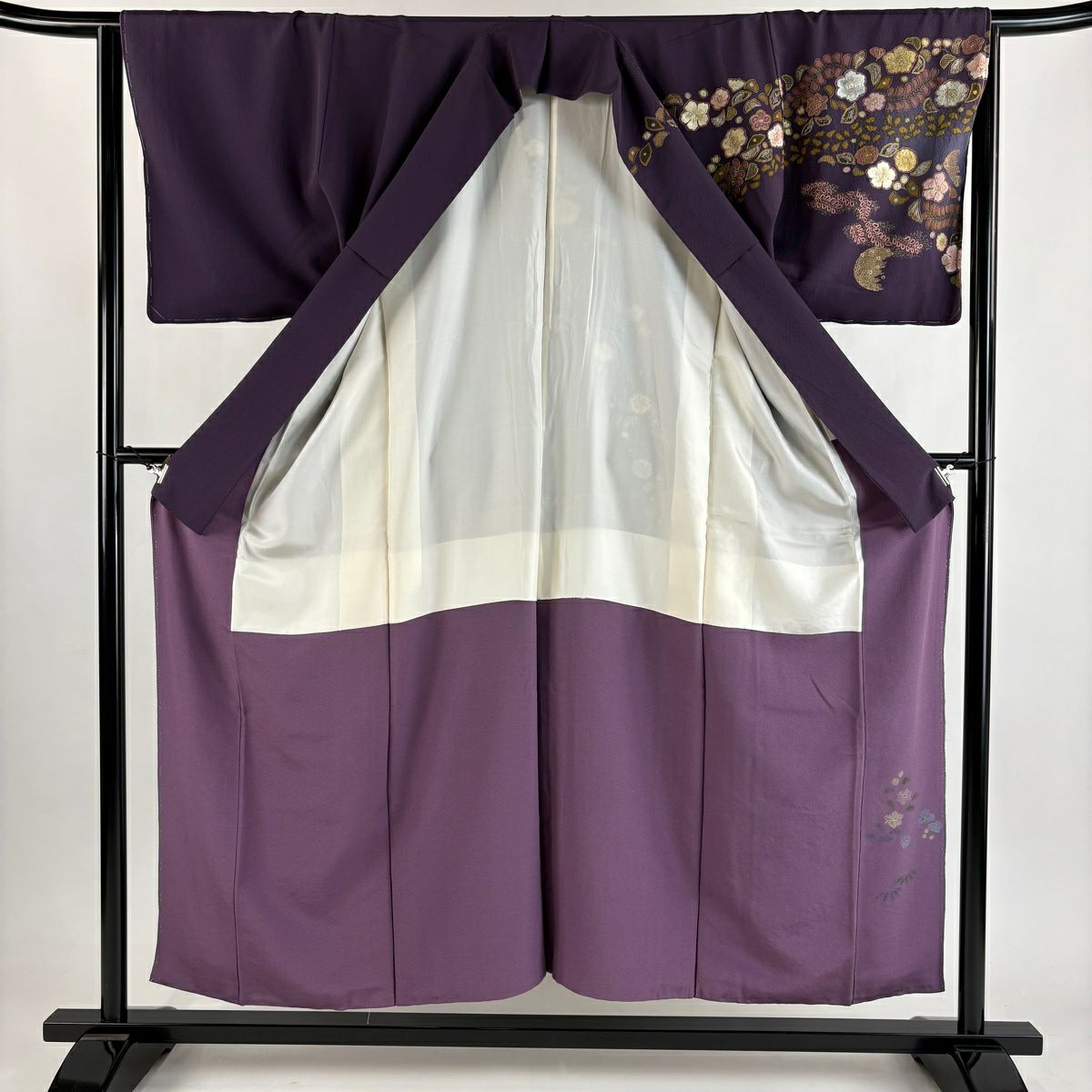 訪問服 身長155cm 袖長64.5cm M 雙層 吉乃一廉 落款あり 辻花染 月 絞染 刺繡 紫 純蠶絲 逸品級