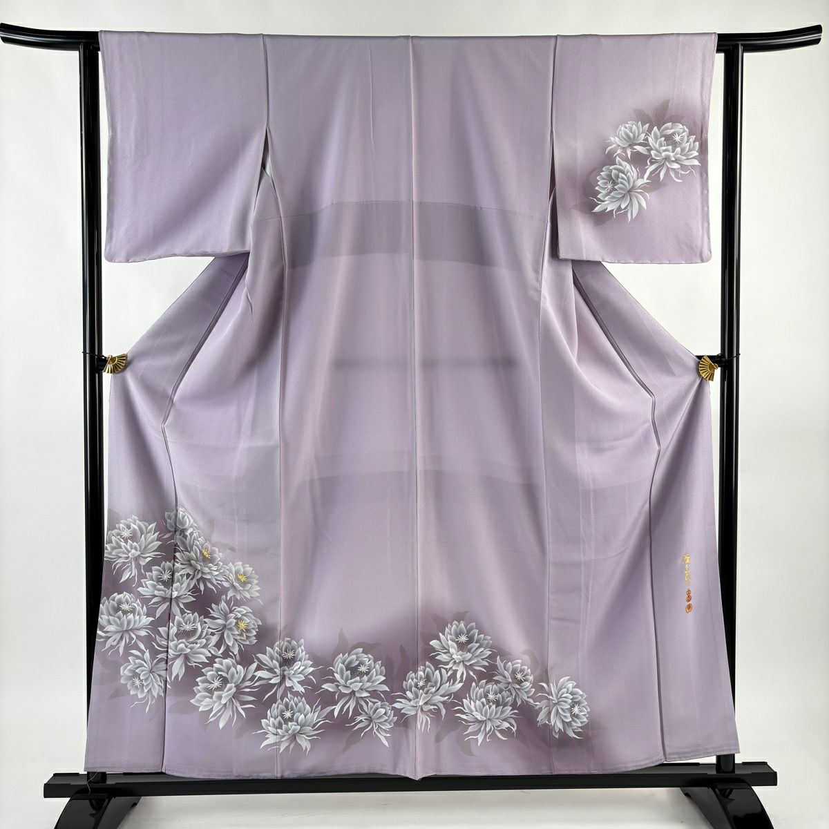 付下 身長158cm 袖長63cm S 雙層 藤本隆士 落款 草花紋紋 螺鈿 金銀彩 淡紫 純蠶絲 逸品級
