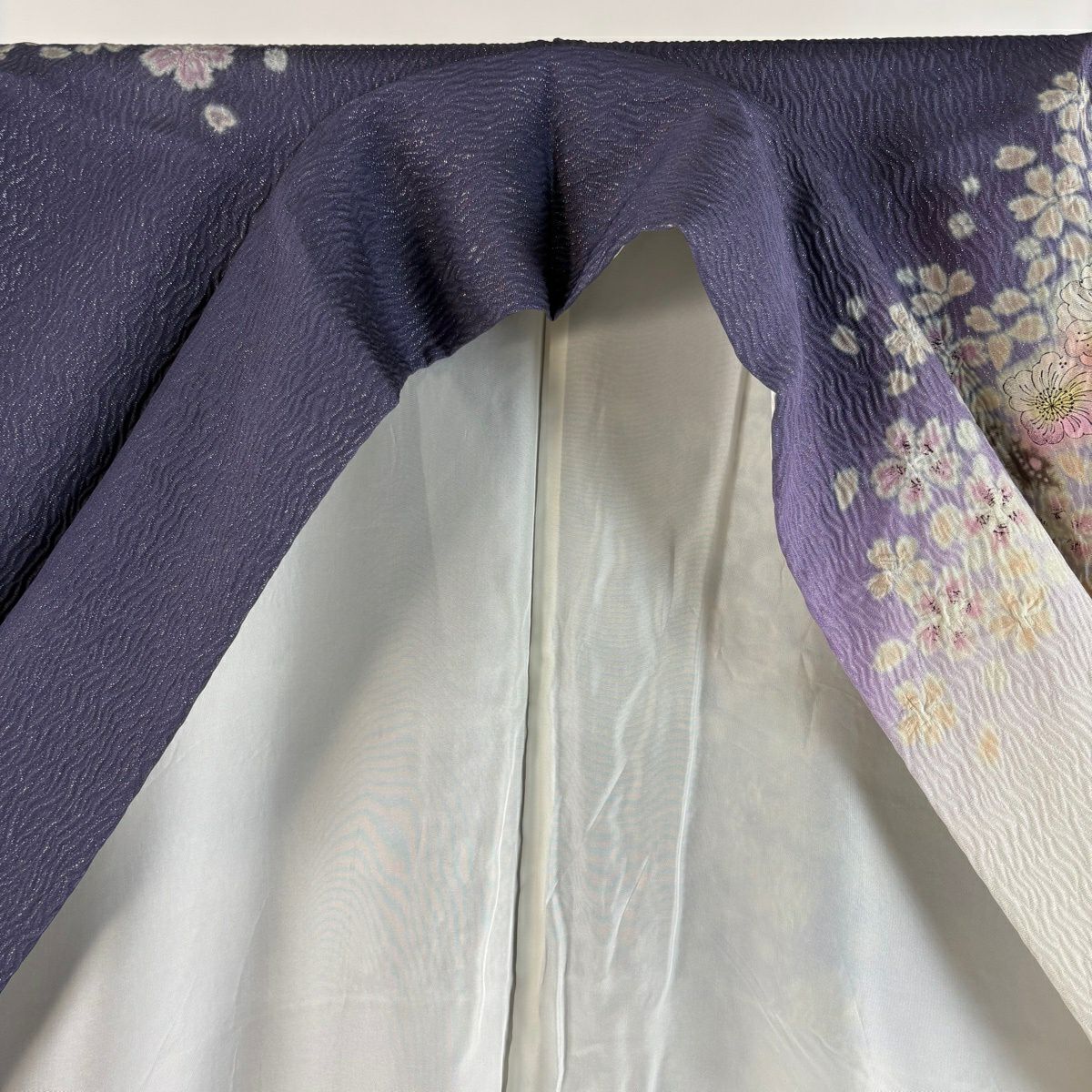 振袖禮服 身長164.5cm 袖長69cm L 雙層 吉乃一廉 落款あり 辻花染 櫻花 金銀彩 紫 純蠶絲 逸品級
