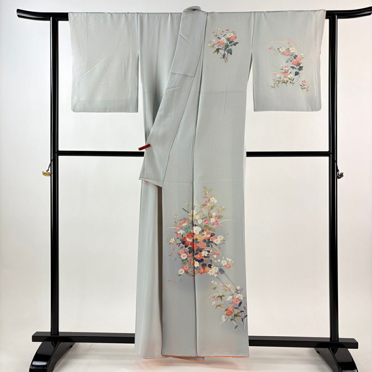 付下 身長159cm 袖長64.5cm M 雙層 和泉衛知 加賀友禪 落款 花車 漸層 青灰 純蠶絲 逸品級