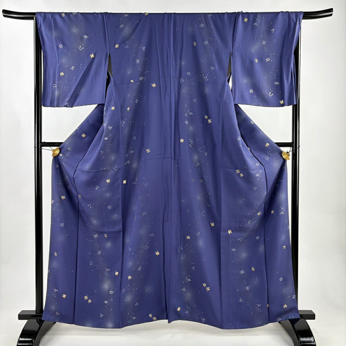 小紋 身長161cm 袖長67.5cm L 雙層 星座 幾何學 金銀彩 漸層 青紫 純蠶絲 逸品級