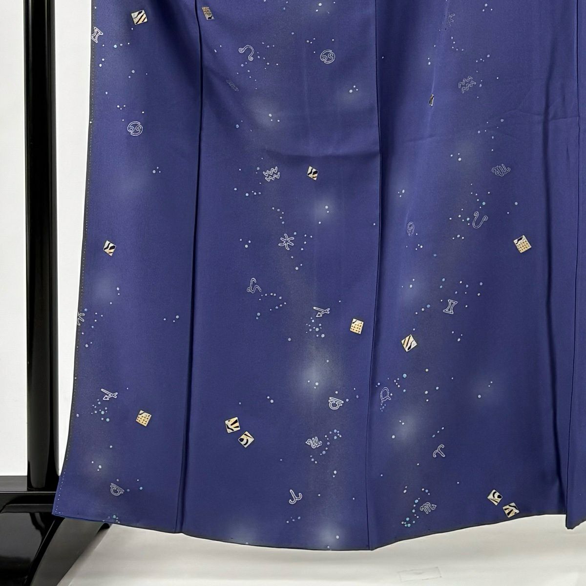小紋 身長161cm 袖長67.5cm L 雙層 星座 幾何學 金銀彩 漸層 青紫 純蠶絲 逸品級