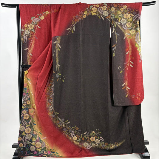 【美品】振袖禮服 身長170cm 袖長67.5cm L 雙層 辻花染 金通 金銀彩 茜 純蠶絲 逸品級