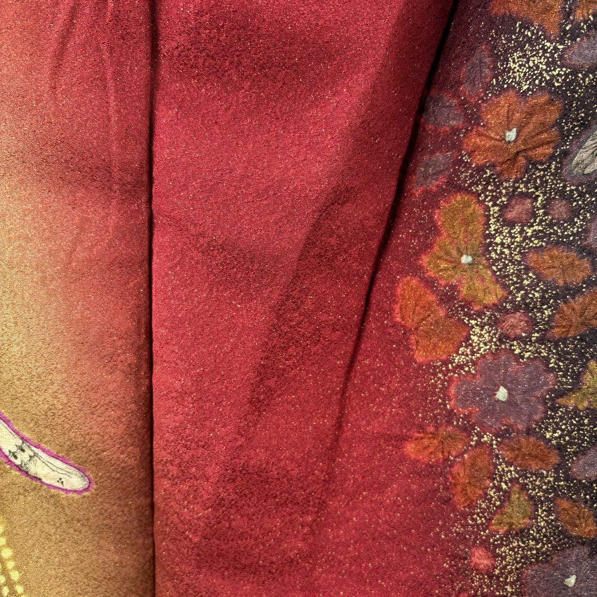【美品】振袖禮服 身長170cm 袖長67.5cm L 雙層 辻花染 金通 金銀彩 茜 純蠶絲 逸品級