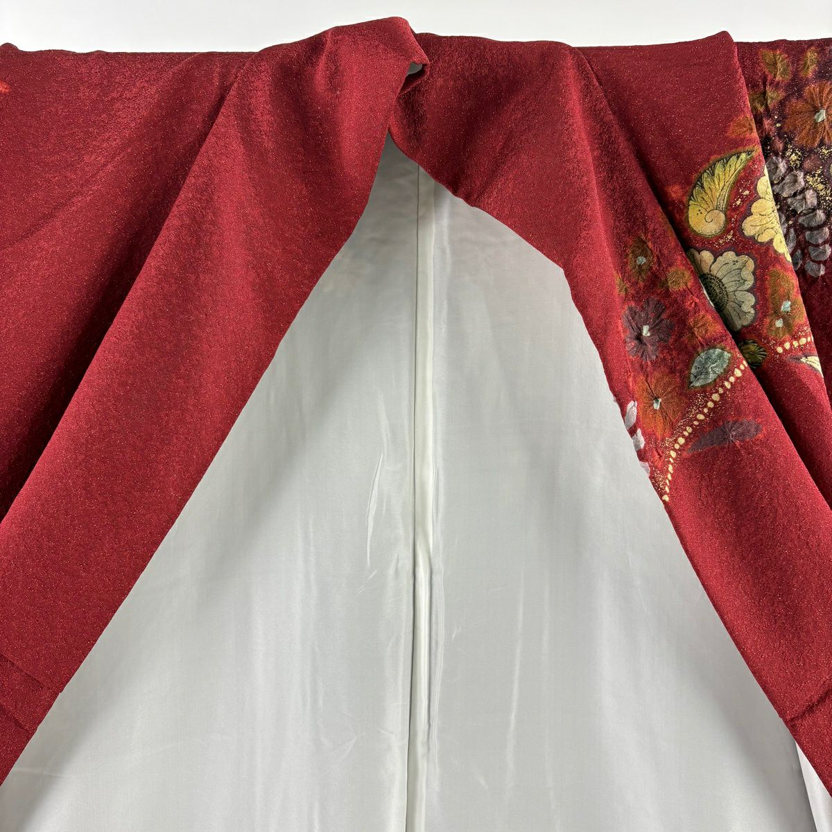 【美品】振袖禮服 身長170cm 袖長67.5cm L 雙層 辻花染 金通 金銀彩 茜 純蠶絲 逸品級