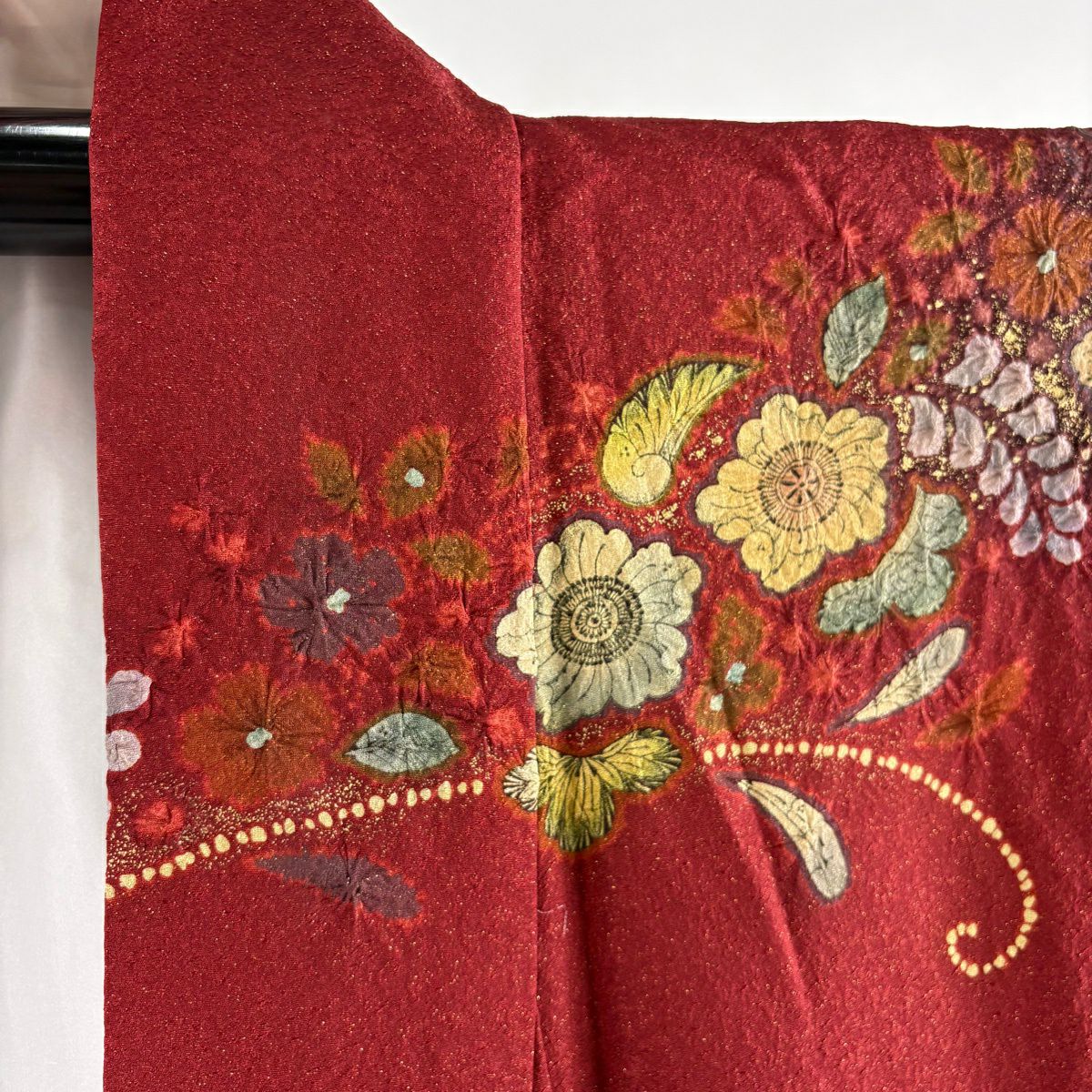 【美品】振袖禮服 身長170cm 袖長67.5cm L 雙層 辻花染 金通 金銀彩 茜 純蠶絲 逸品級