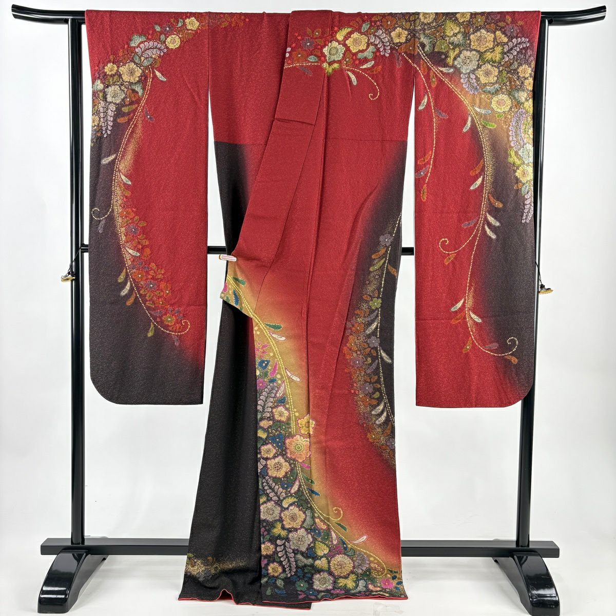 【美品】振袖禮服 身長170cm 袖長67.5cm L 雙層 辻花染 金通 金銀彩 茜 純蠶絲 逸品級