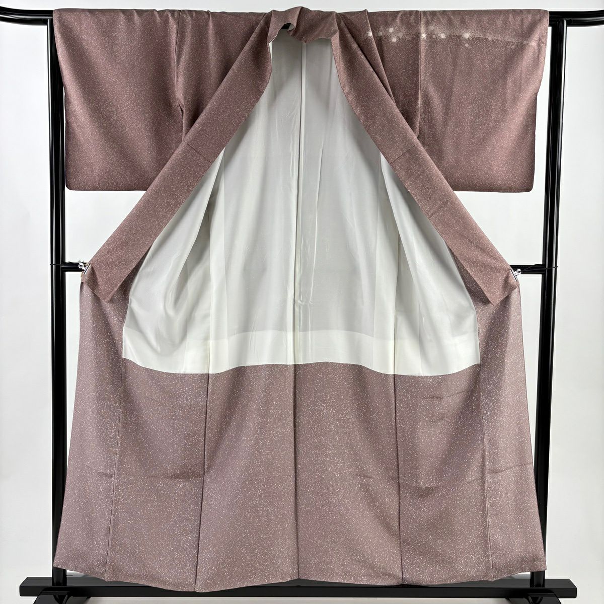 【美品】訪問服 身長157cm 袖長64cm M 雙層 牛首紬織織地 落款あり 幾何學 漸層 小豆色 純蠶絲 逸品級