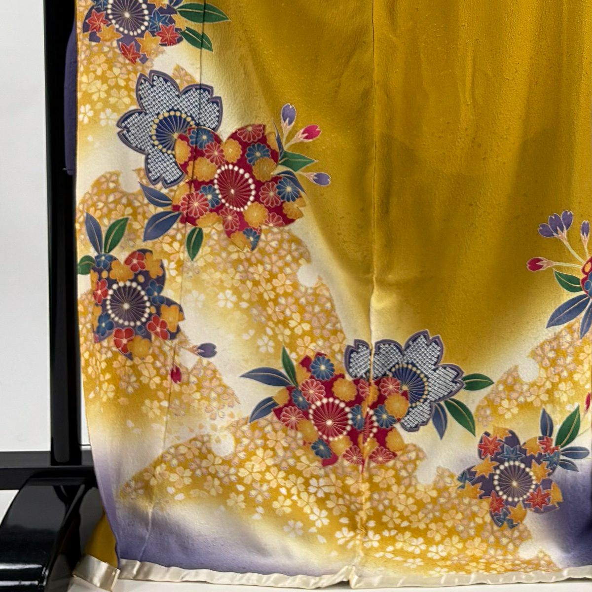 振袖禮服 身長174cm 袖長70.5cm 未仕立 單層 櫻花 雪輪 金絲 金銀彩 黃土 茶 純蠶絲 優品級