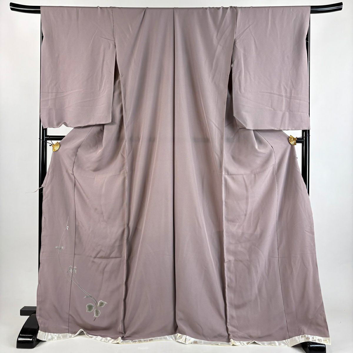 付下 身長173cm 袖長69cm 未仕立 單層畫羽 葉紋 刺繡 金線 灰紫 純蠶絲 優品級