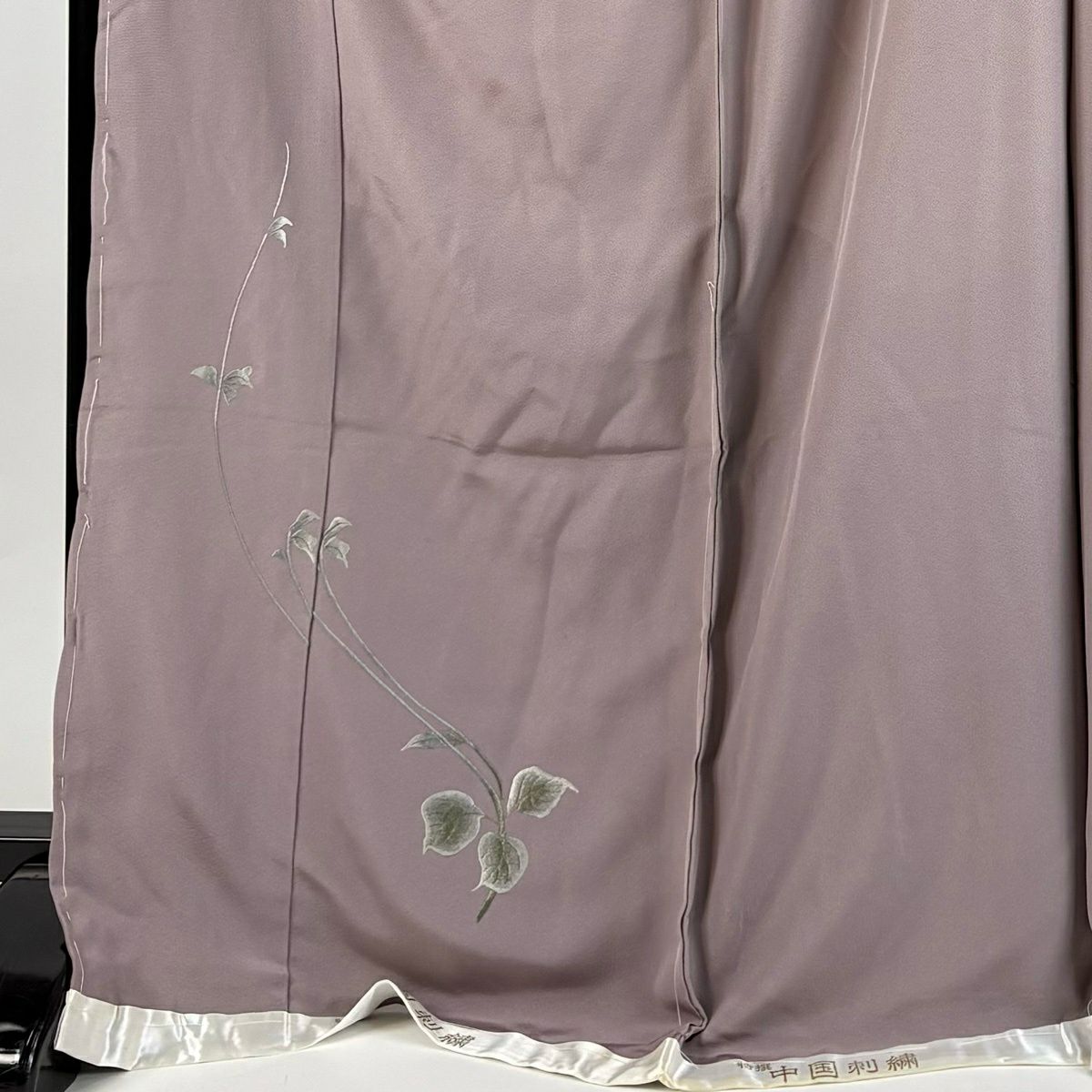 付下 身長173cm 袖長69cm 未仕立 單層畫羽 葉紋 刺繡 金線 灰紫 純蠶絲 優品級