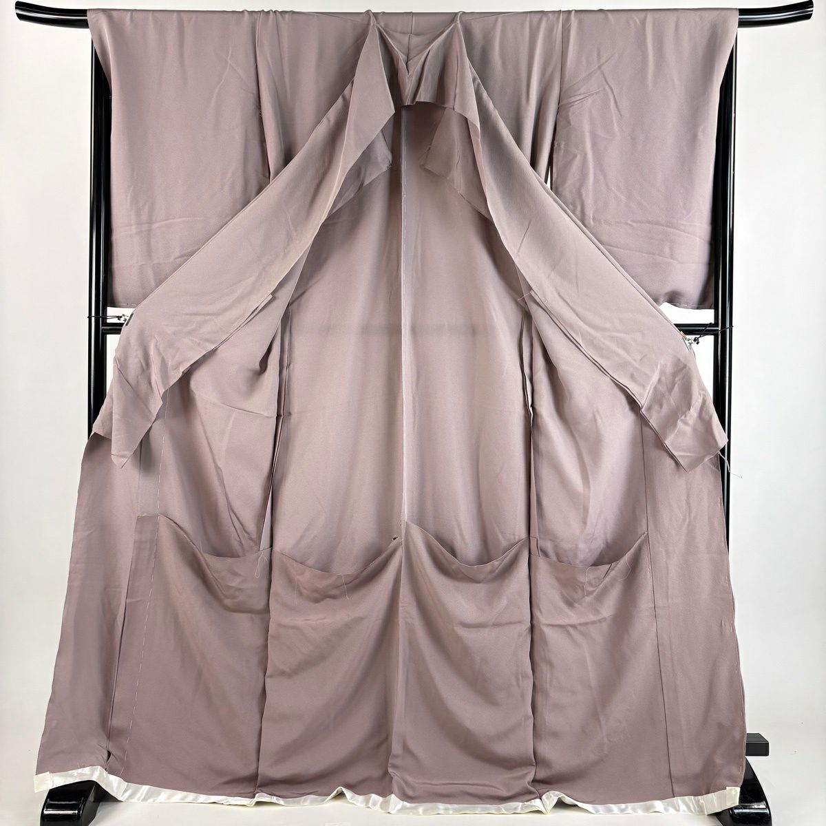 付下 身長173cm 袖長69cm 未仕立 單層畫羽 葉紋 刺繡 金線 灰紫 純蠶絲 優品級
