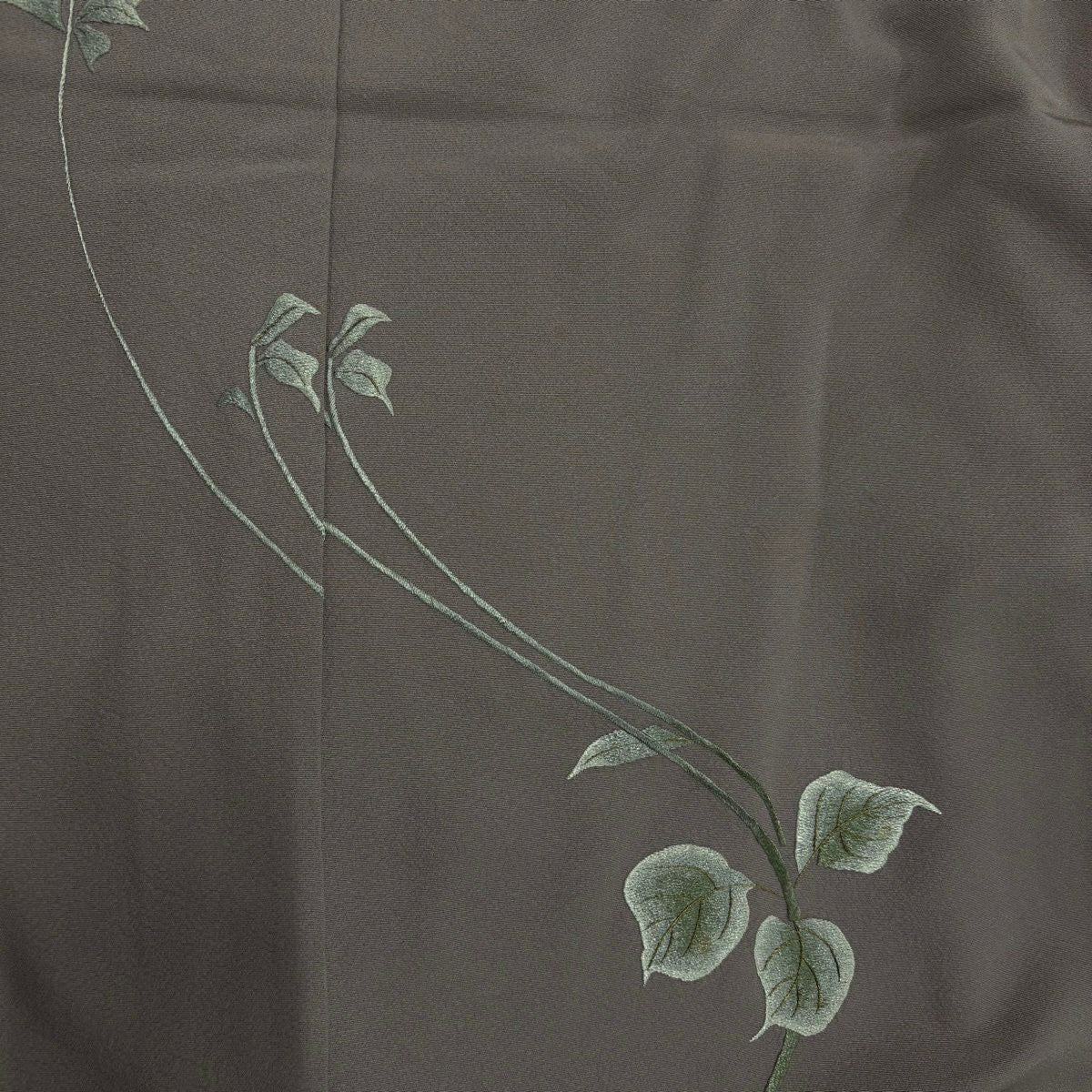 付下 身長173cm 袖長69cm 未仕立 單層畫羽 葉紋 刺繡 金線 灰紫 純蠶絲 優品級