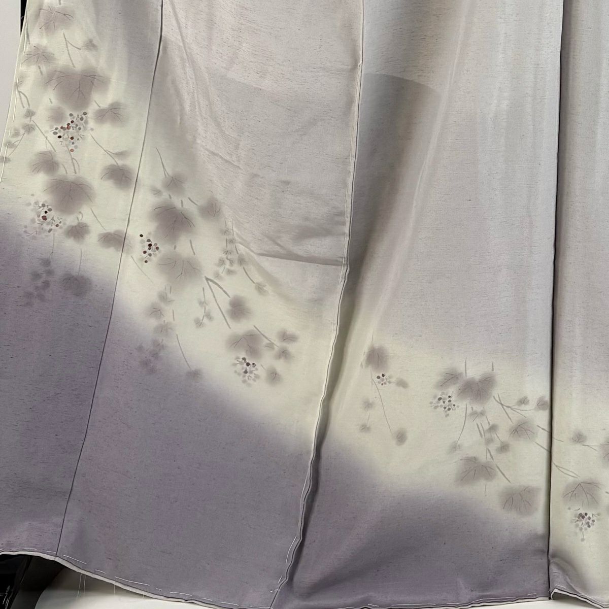 付下 身長172cm 袖長68cm 未仕立 雜織 葡萄刺繡 漸層 灰紫 純蠶絲 優品級