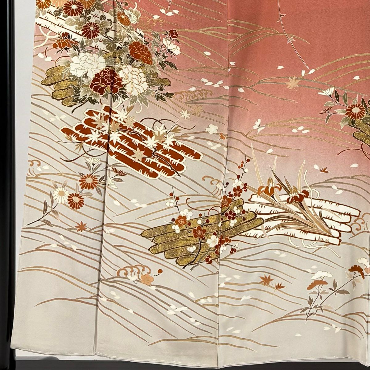 訪問服 身長156cm 袖長61.5cm S 雙層 枝垂櫻 花筏 金絲 金銀彩 粉紅 純蠶絲 優品級