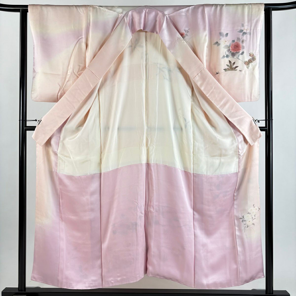 訪問服 身長153cm 袖長62.5cm S 雙層 落款有 椿 流水 金銀彩 漸變 粉紅 純蠶絲 優品級