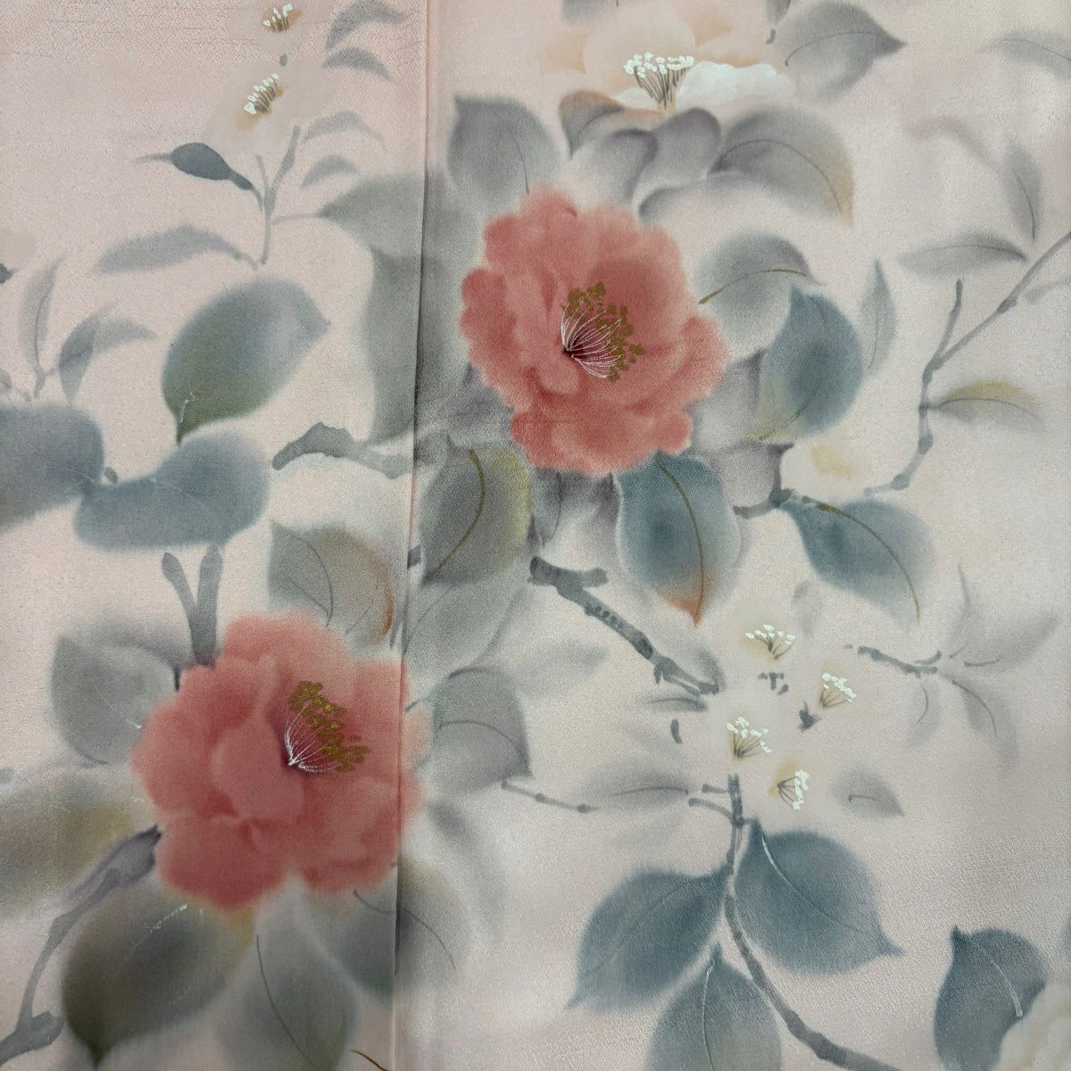 訪問服 身長153cm 袖長62.5cm S 雙層 落款有 椿 流水 金銀彩 漸變 粉紅 純蠶絲 優品級