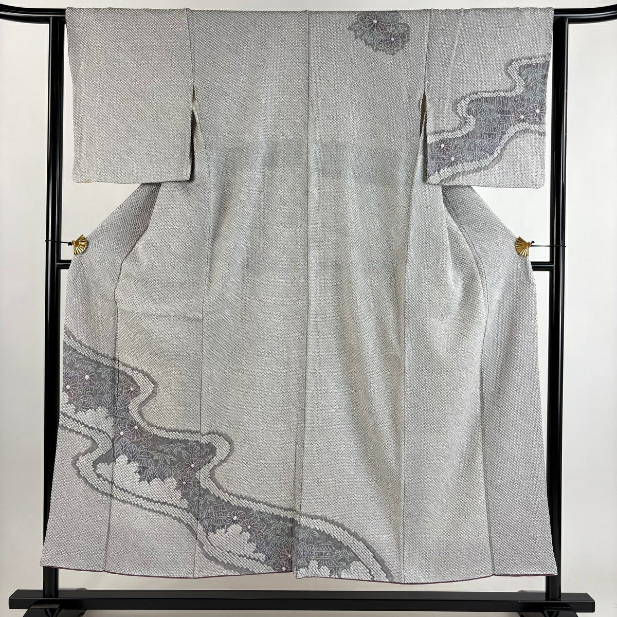 訪問服 身長150cm 袖長62cm S 雙層 菊花 流水 總絞 灰紫 純蠶絲 秀品級