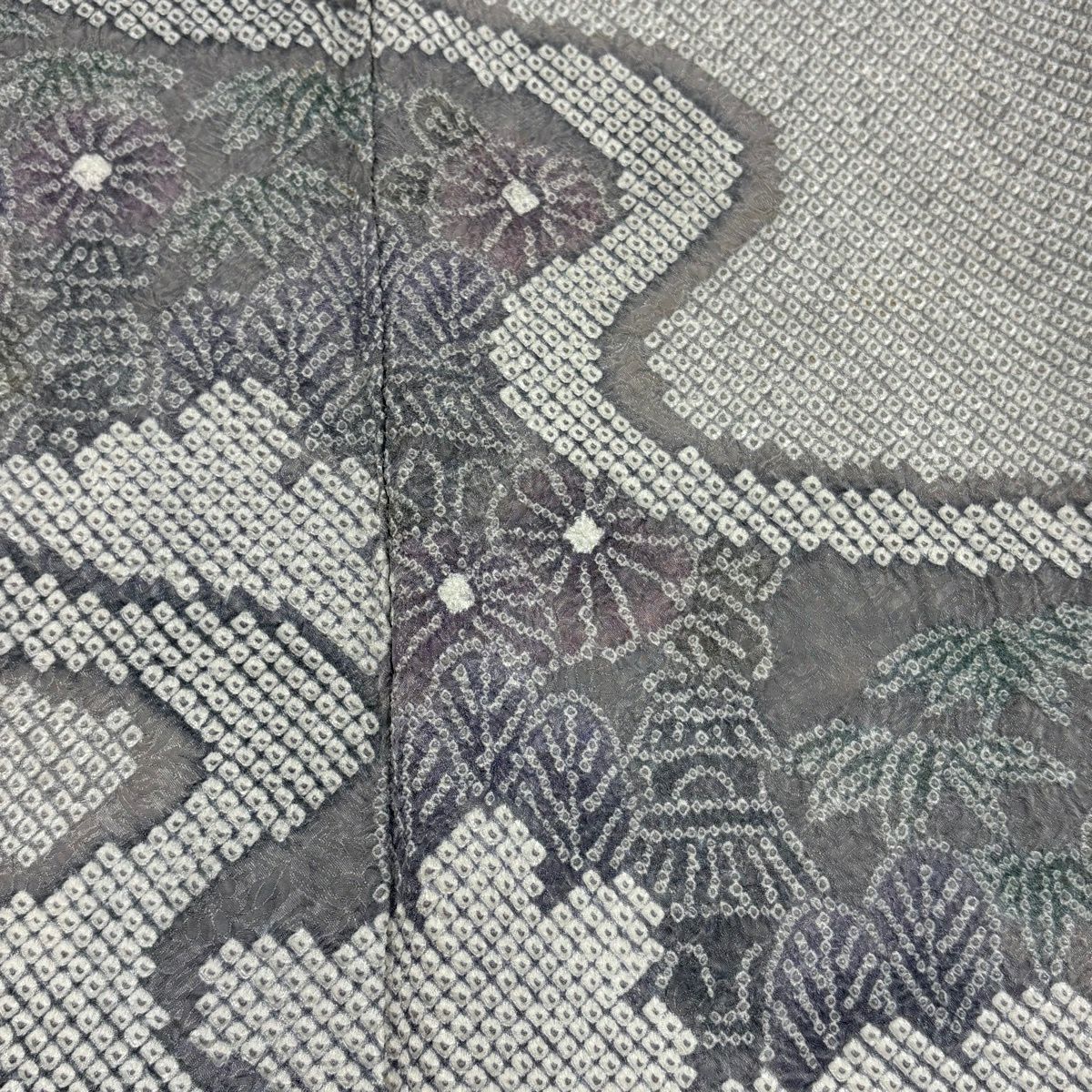 訪問服 身長150cm 袖長62cm S 雙層 菊花 流水 總絞 灰紫 純蠶絲 秀品級