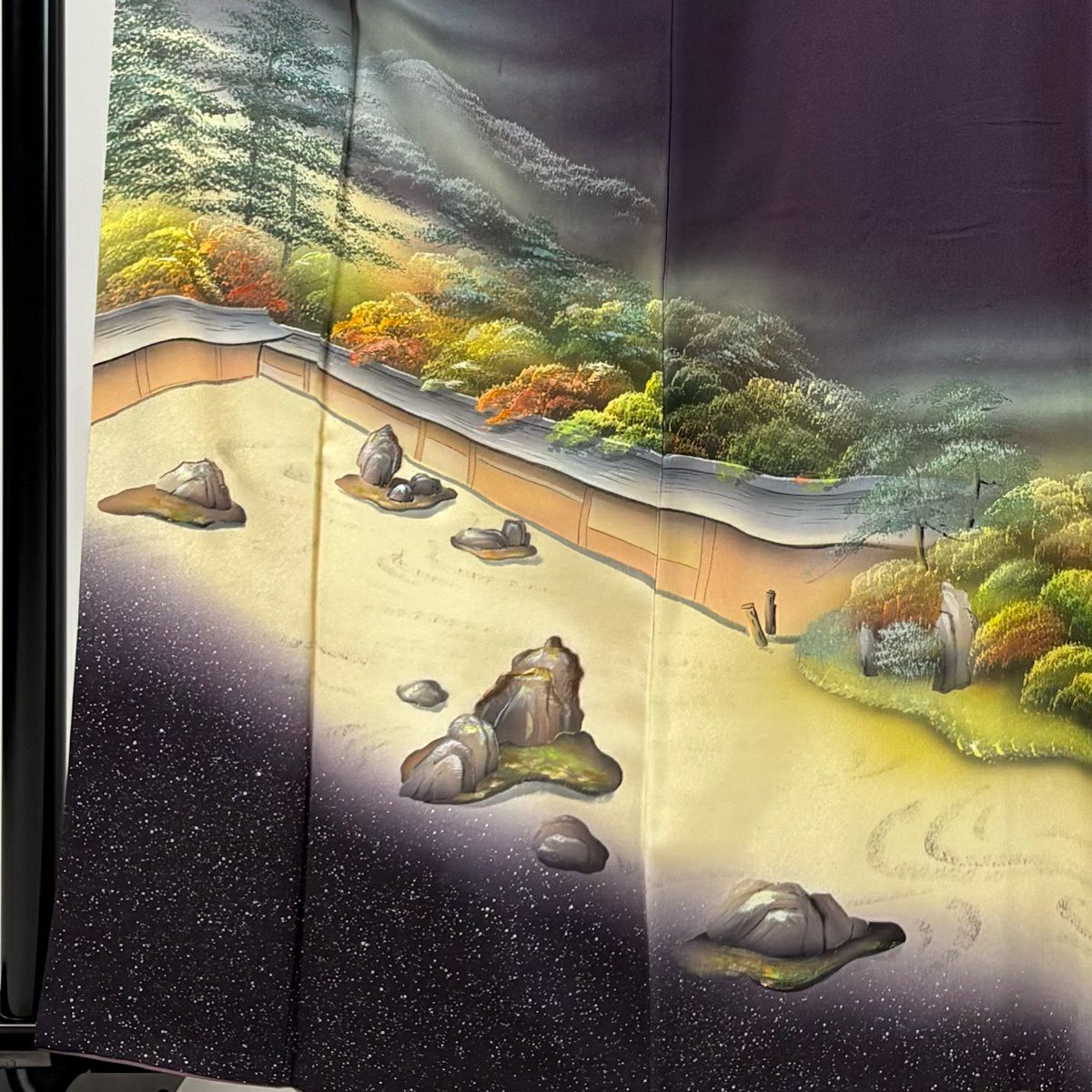 訪問服 身長162.5cm 袖長63.5cm S 雙層 庭園風景 枯山水 金糸 刺繡 濃紫 純蠶絲 秀品級