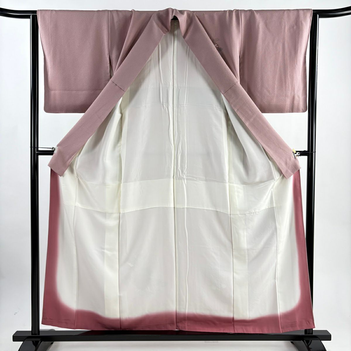 付下 身長158cm 袖長64cm M 雙層 束帶熨斗紋 菊花花刺繡 金絲 紅紫 純蠶絲 優品級