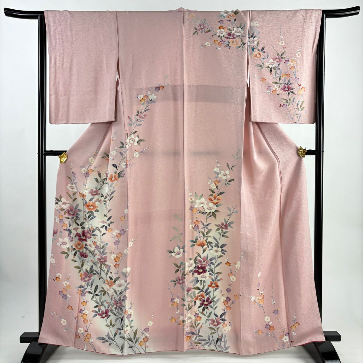 訪問服 身長163cm 袖長64cm M 雙層 草花紋紋 枝梅花 漸層 粉紅 純蠶絲 秀品級