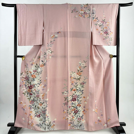 訪問服 身長163cm 袖長64cm M 雙層 草花紋紋 枝梅花 漸層 粉紅 純蠶絲 秀品級