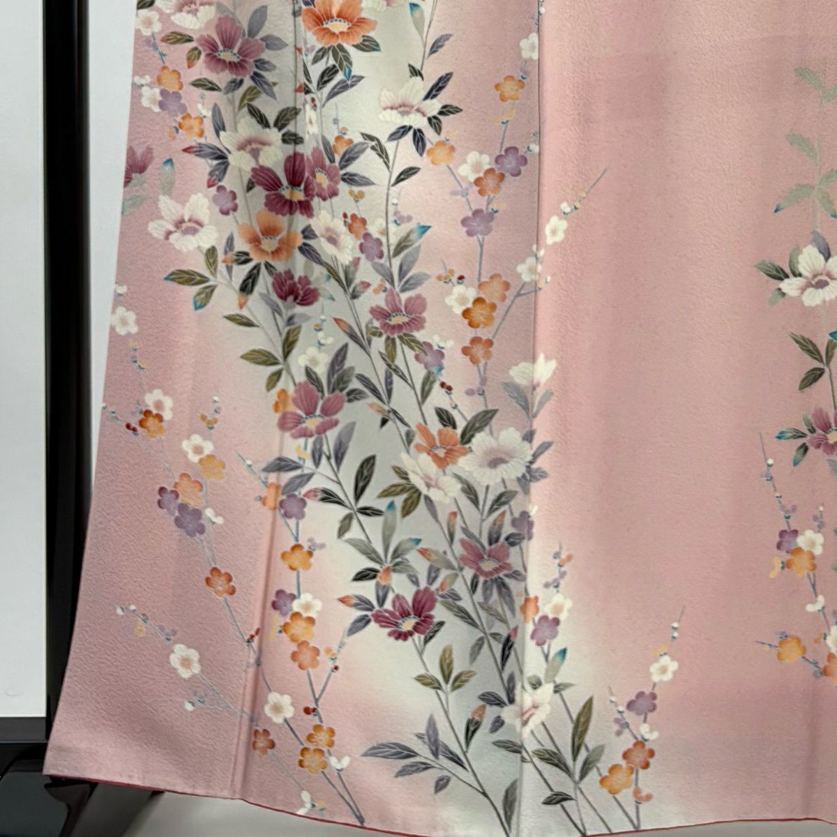 訪問服 身長163cm 袖長64cm M 雙層 草花紋紋 枝梅花 漸層 粉紅 純蠶絲 秀品級