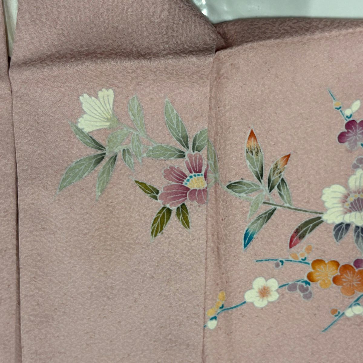訪問服 身長163cm 袖長64cm M 雙層 草花紋紋 枝梅花 漸層 粉紅 純蠶絲 秀品級