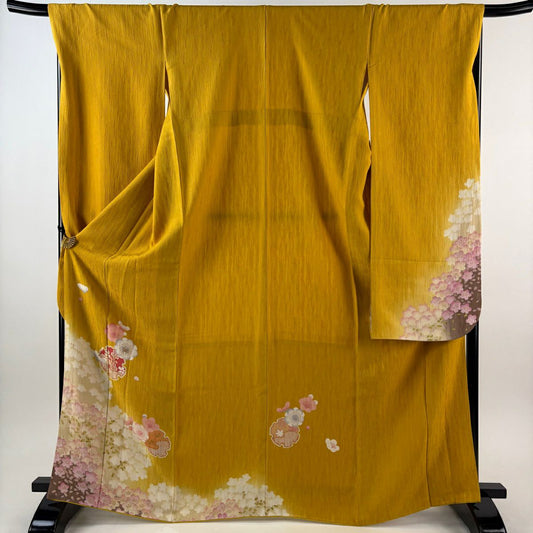 振袖禮服 身長166.5cm 袖長69cm L 雙層 雪輪 梅花 金金箔 金銀彩 山吹 純蠶絲 秀品級