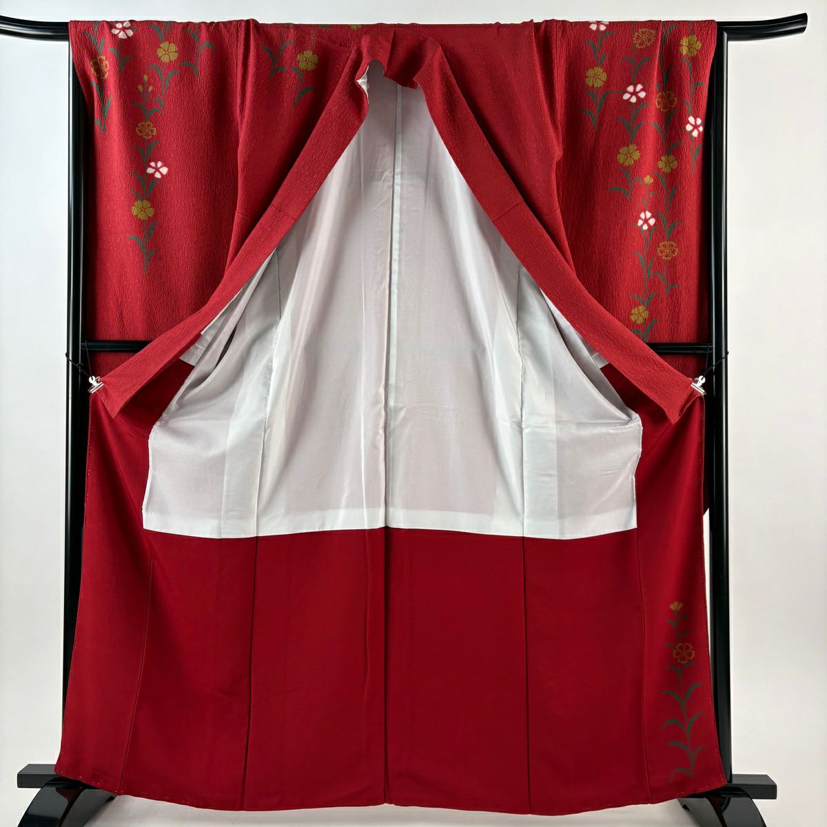【美品】振袖禮服 身長164cm 袖長68cm L 雙層 龜甲 櫻花 金彩裝飾 紅 純蠶絲 秀品級