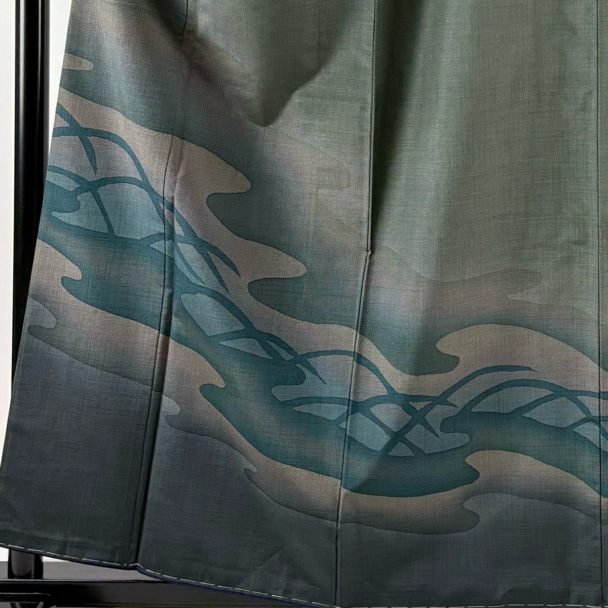 【美品】 付下 身長159.5cm 袖長66.5cm M 雙層 紬織織 流水剪影 深綠 純蠶絲 優品級