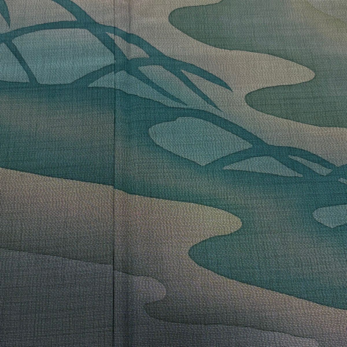 【美品】 付下 身長159.5cm 袖長66.5cm M 雙層 紬織織 流水剪影 深綠 純蠶絲 優品級