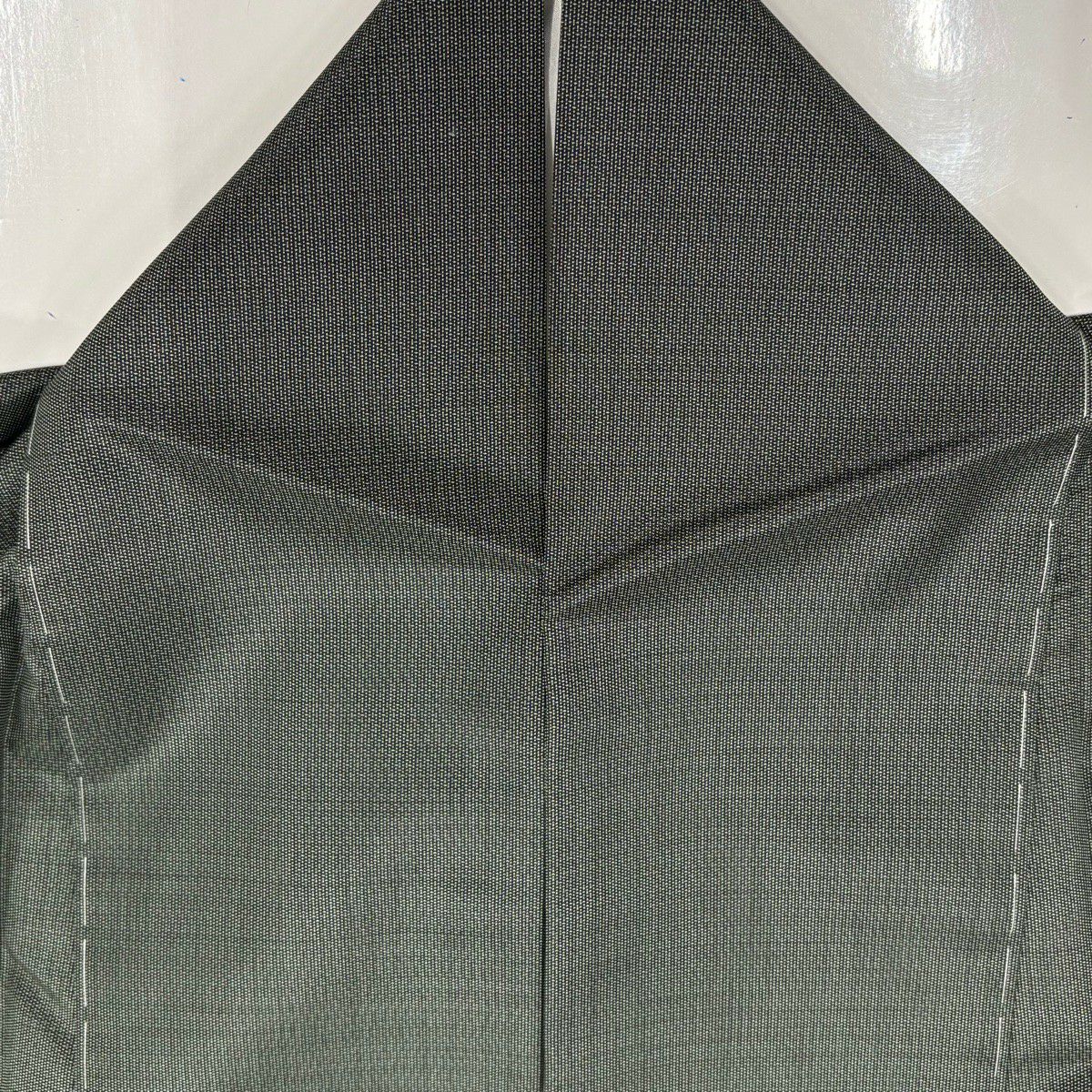 【美品】 付下 身長159.5cm 袖長66.5cm M 雙層 紬織織 流水剪影 深綠 純蠶絲 優品級