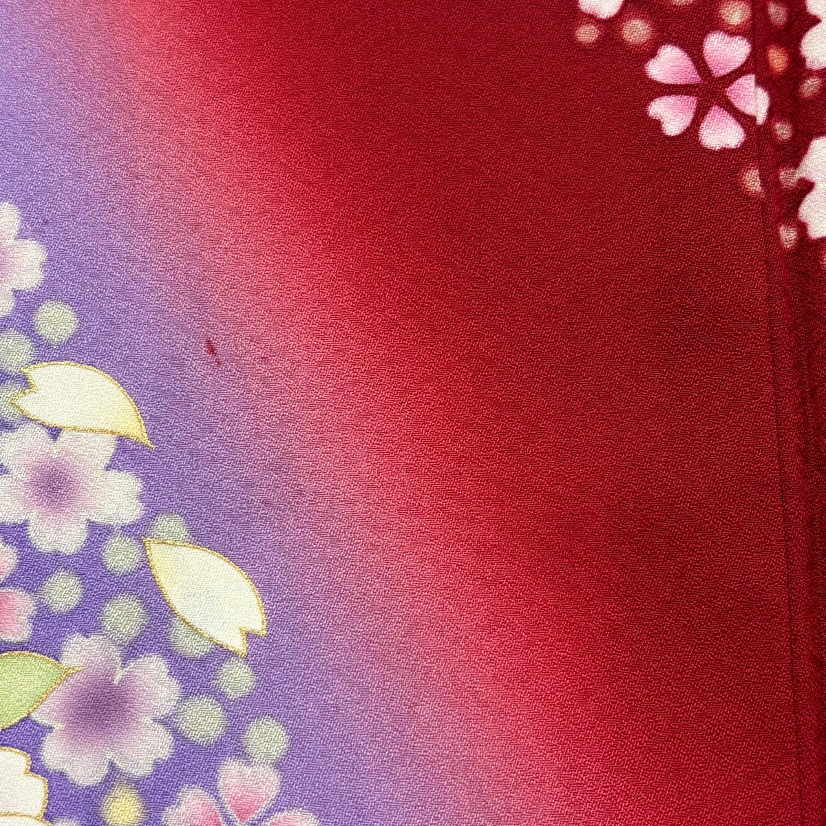 振袖禮服 身長167cm 袖長67.5cm L 雙層 樱花 樱花花瓣 金彩裝飾 漸層 紅 純蠶絲 優品級