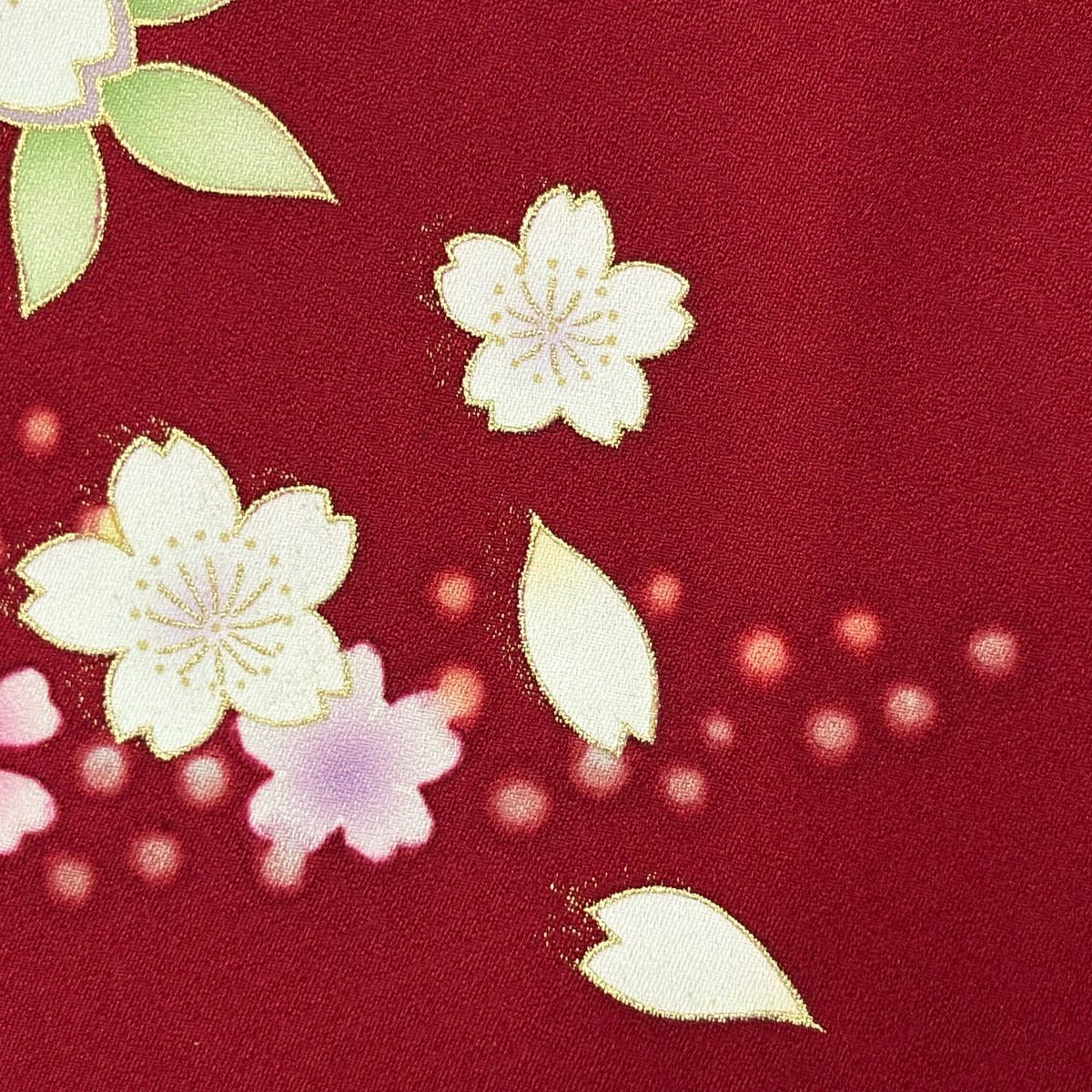 振袖禮服 身長167cm 袖長67.5cm L 雙層 樱花 樱花花瓣 金彩裝飾 漸層 紅 純蠶絲 優品級