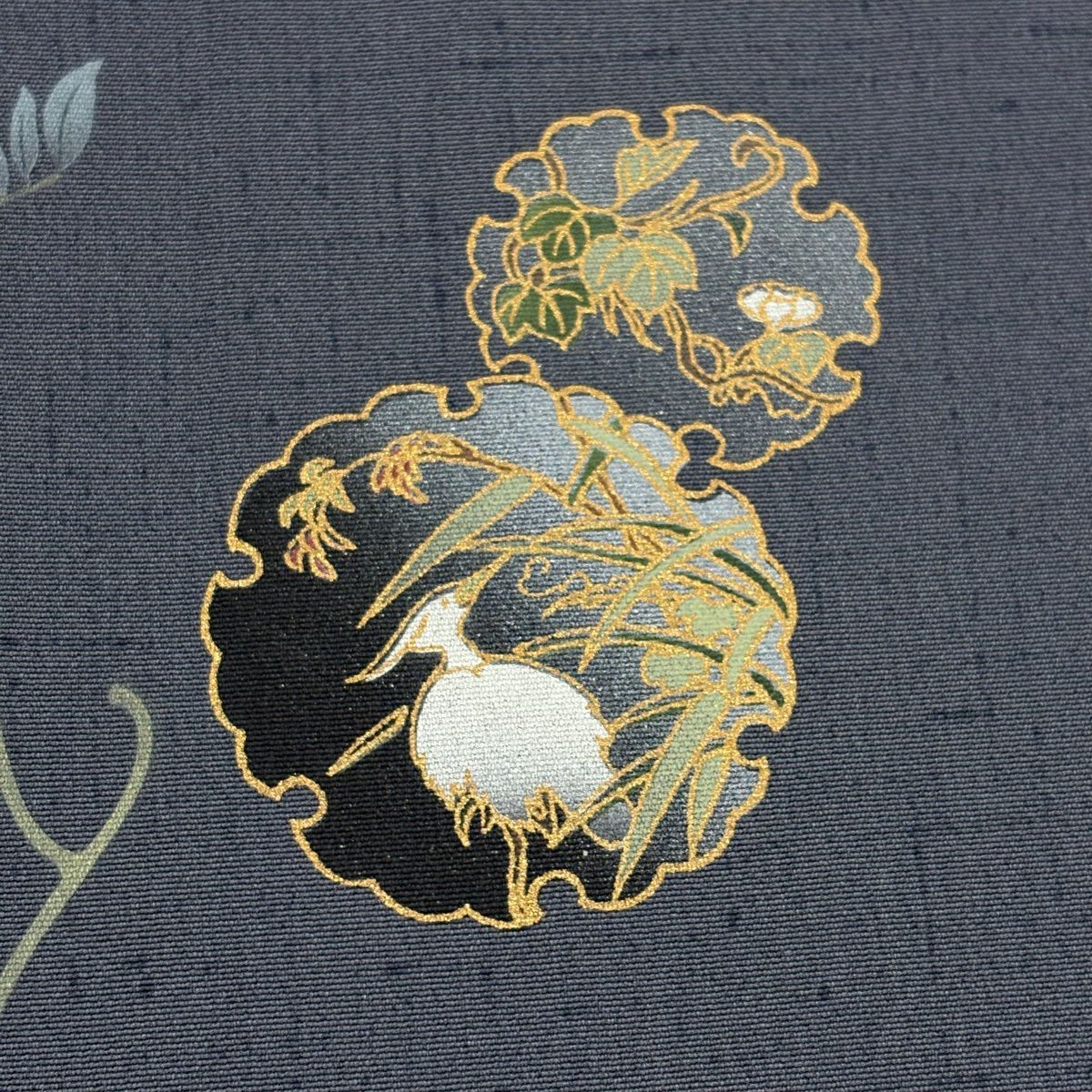 付下 身長159cm 袖長66cm M 單層 紬織織 雪輪 草鳥 金銀彩 灰紫 純蠶絲 秀品級 一個紋