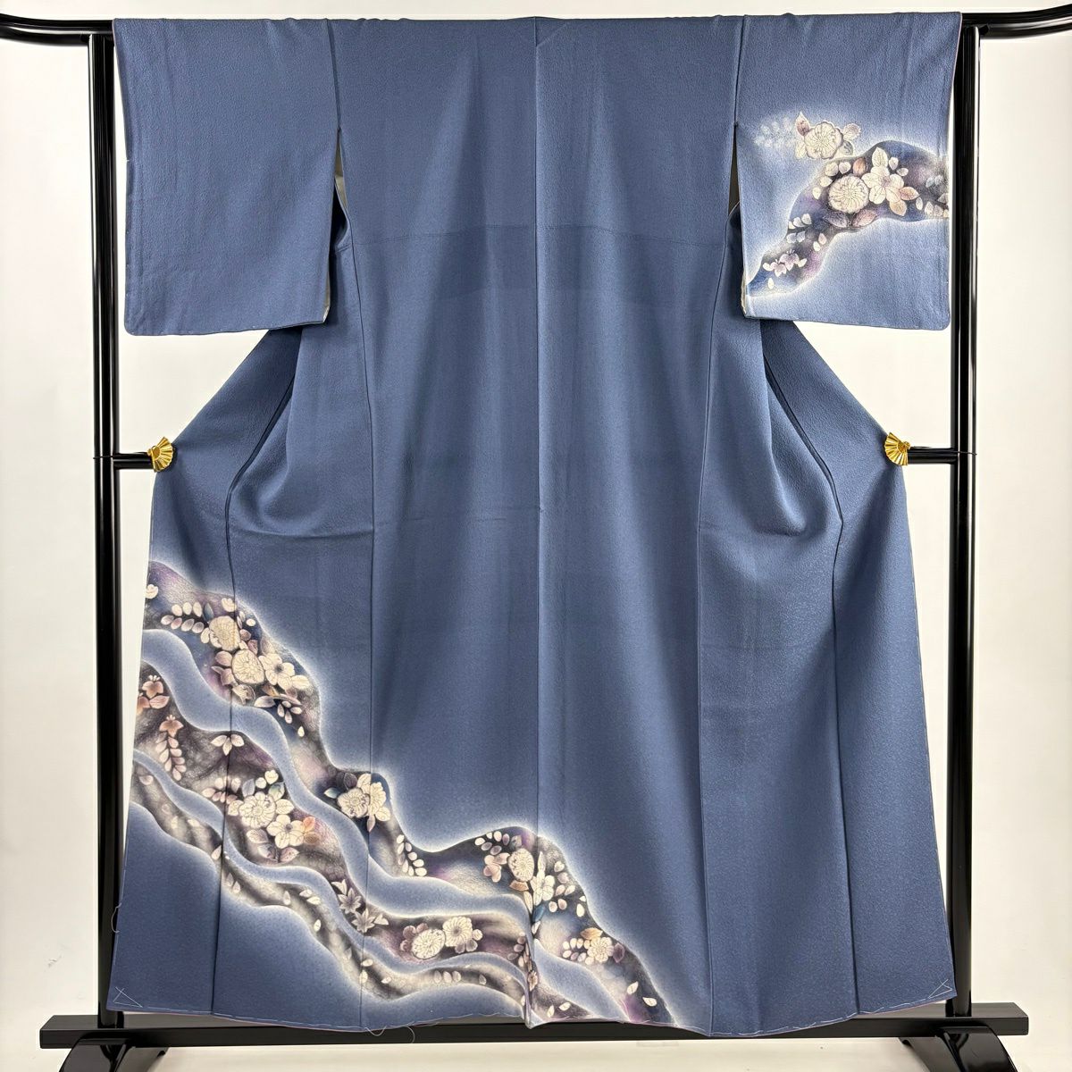 訪問服 身長156.5cm 袖長64cm M 雙層 辻花染 漸層 青灰 純蠶絲 優品級