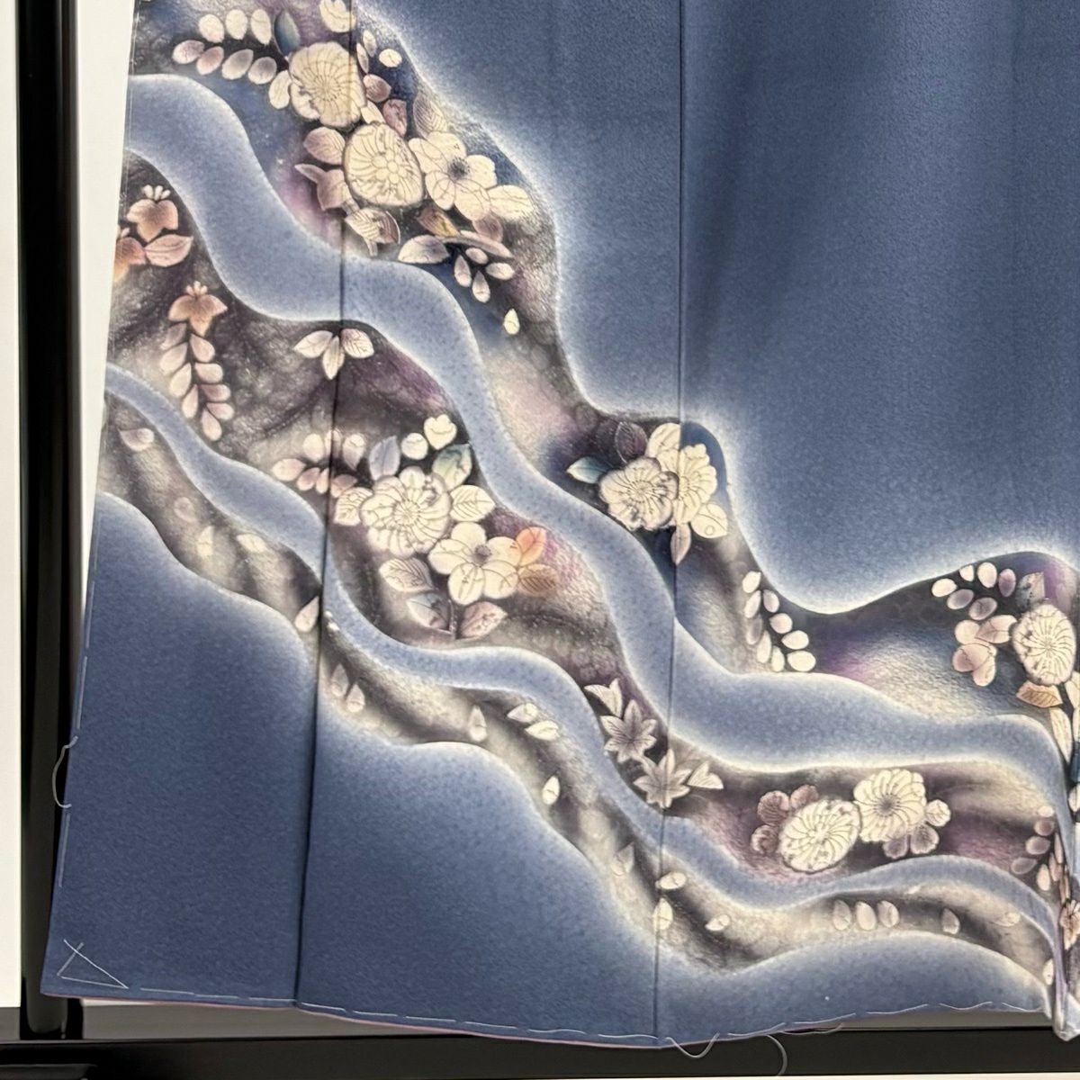 訪問服 身長156.5cm 袖長64cm M 雙層 辻花染 漸層 青灰 純蠶絲 優品級
