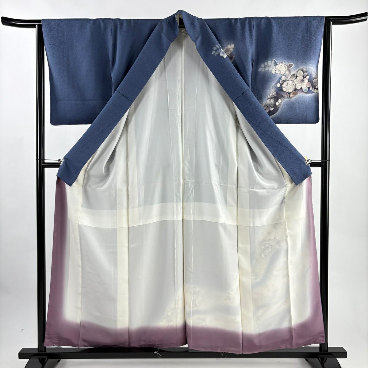 訪問服 身長156.5cm 袖長64cm M 雙層 辻花染 漸層 青灰 純蠶絲 優品級
