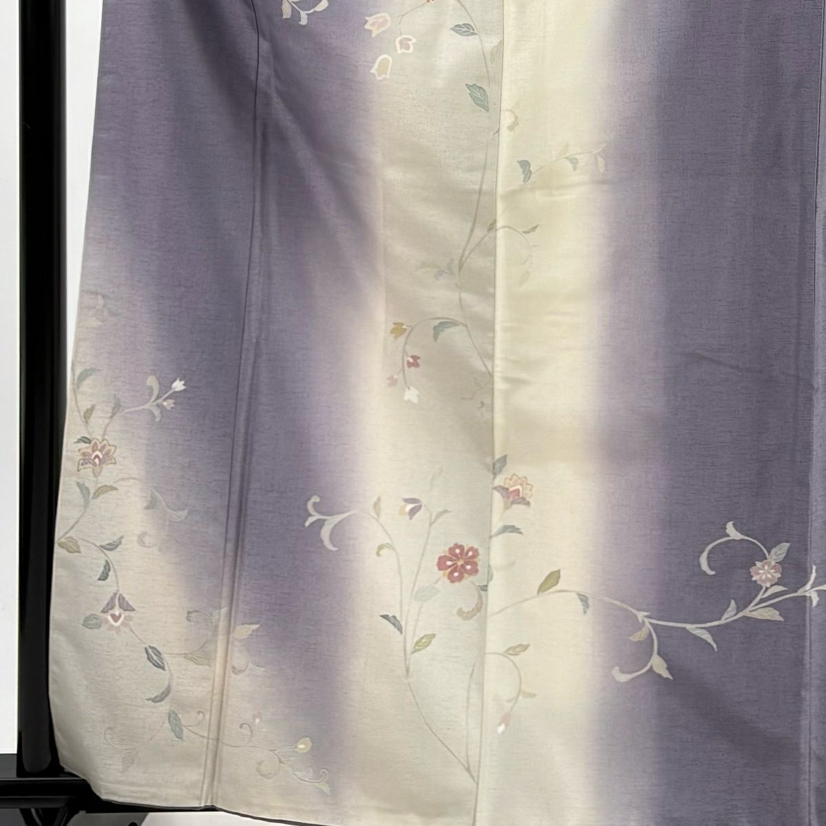【美品】 付下 身長163cm 袖長65.5cm M 雙層 紬織織 花唐草紋 金銀彩 紫 純蠶絲 秀品級