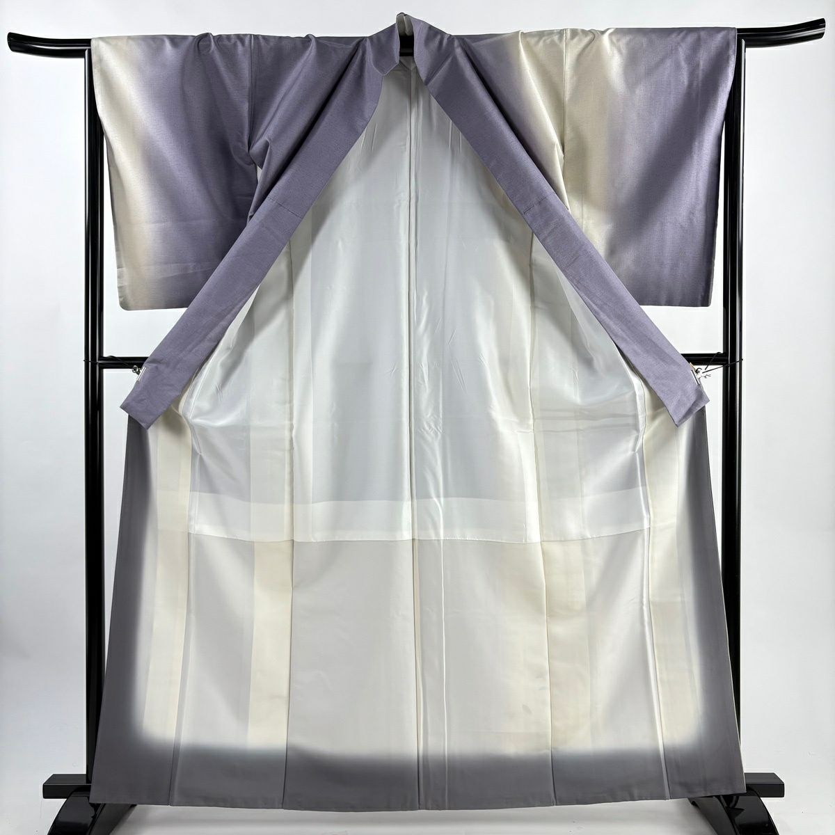 【美品】 付下 身長163cm 袖長65.5cm M 雙層 紬織織 花唐草紋 金銀彩 紫 純蠶絲 秀品級