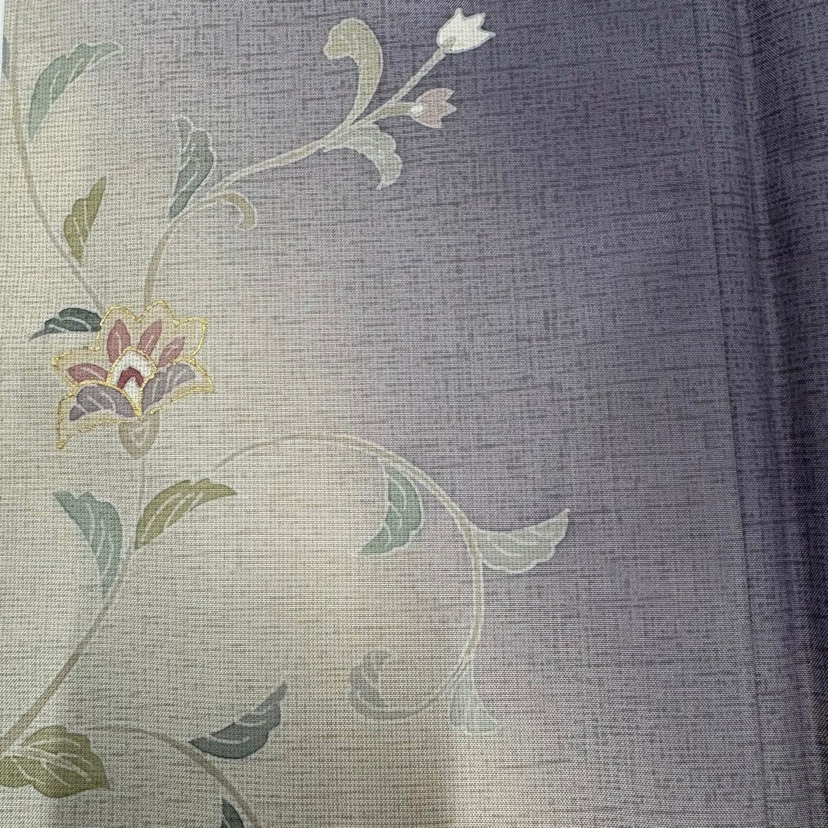 【美品】 付下 身長163cm 袖長65.5cm M 雙層 紬織織 花唐草紋 金銀彩 紫 純蠶絲 秀品級