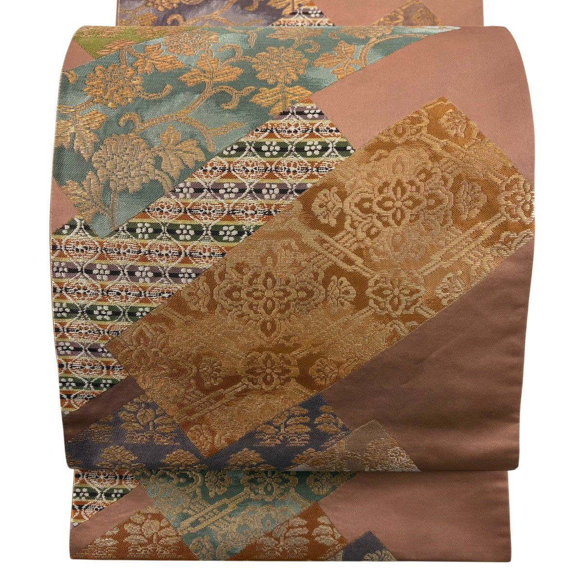 【美品】 袋帶 名品級 河村織物 落款 花唐草紋 上代裂重文 金金箔 紅紫 六通 純蠶絲