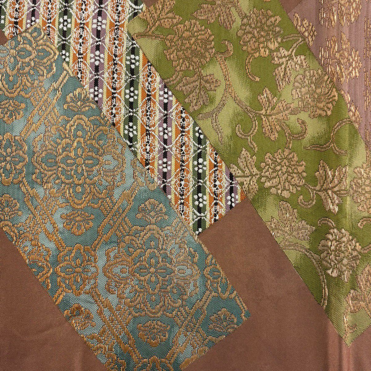 【美品】 袋帶 名品級 河村織物 落款 花唐草紋 上代裂重文 金金箔 紅紫 六通 純蠶絲