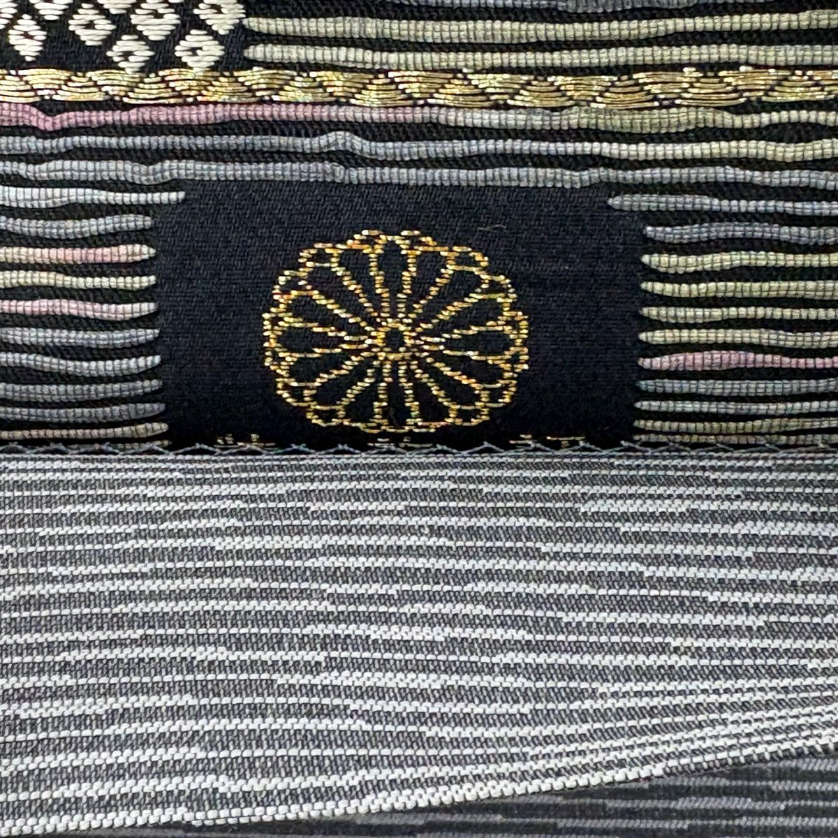 【美品】 袋帶 名品級 大和 紡車 市松樹 金銀彩 青灰 純蠶絲