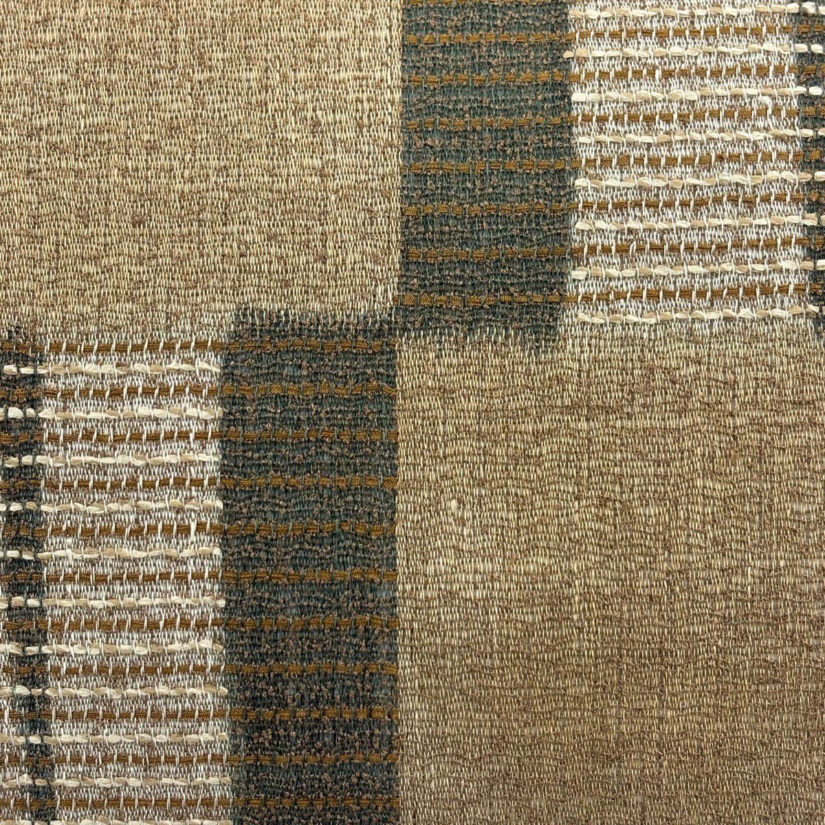 【美品】 袋帶 名品級 縞 變市松樹 淺茶 六通 純蠶絲